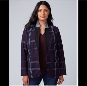 Lane Bryant Plaid Blue Blazer The Bryant Checked Jacket Size 24